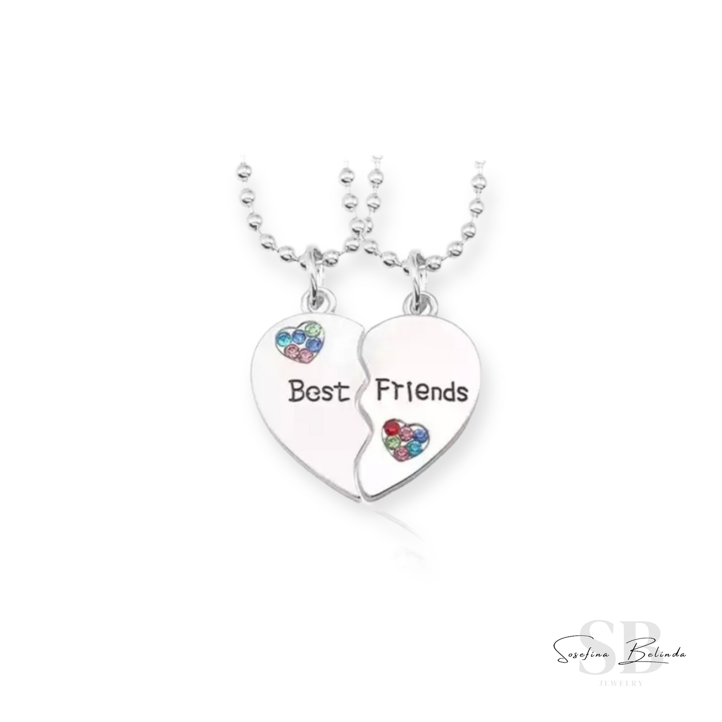 Bejeweled Hearts Best Friends Necklace Set