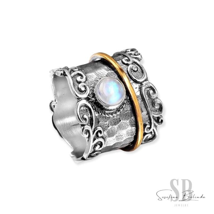 Vintage Moonstone Silver and Gold Statement Ring