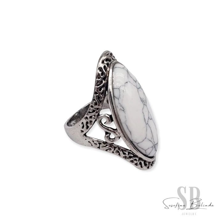 Vintage Bohemian White and Silver Statement Ring