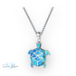 Blue Opal and Silver Mama Sea Turtle Necklace