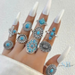 Southwest Cactus Turquoise and Silver Boho Ring Set