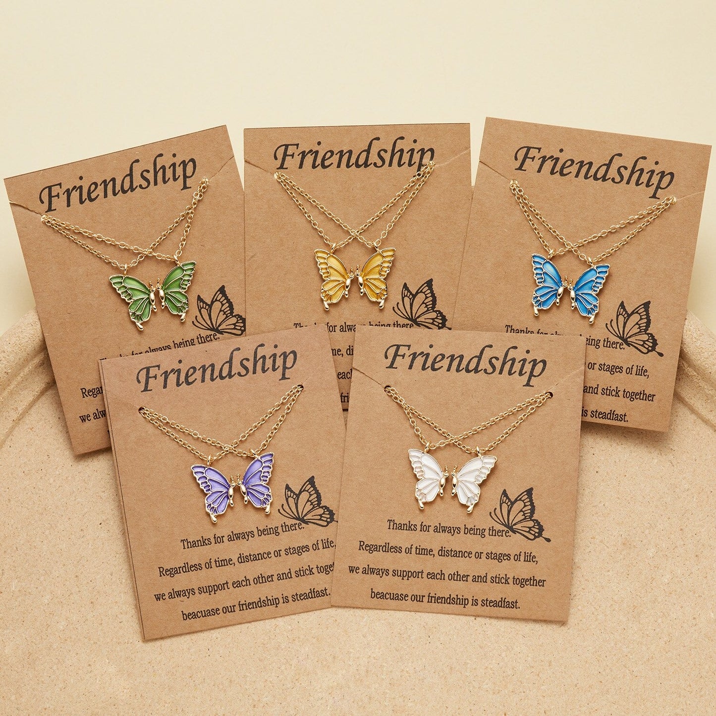 Golden Butterfly Friendship Necklace Set