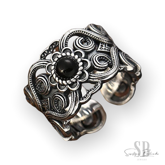 Vintage Silver and Onyx Statement Ring