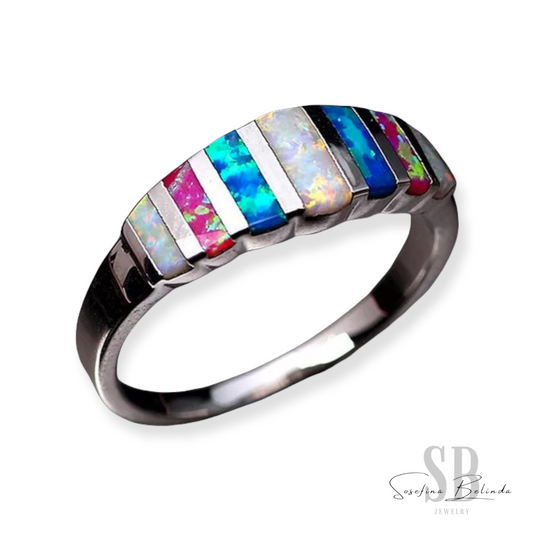 Rainbow Opal Silver Statement Ring