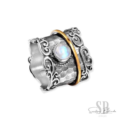 Vintage Moonstone Silver and Gold Statement Ring