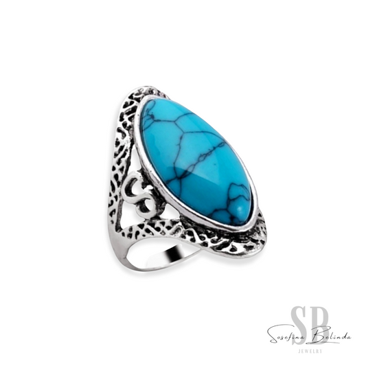 Vintage Bohemian Turquoise and Silver Statement Ring